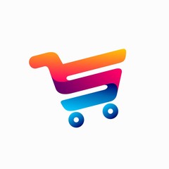 letter s logo, shopping cart logo design