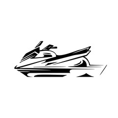 Black silhouette of a water bike on a white background. Active sport lifestyle. Summer fun on the water. Vector element for logos, icons, identity and your design.