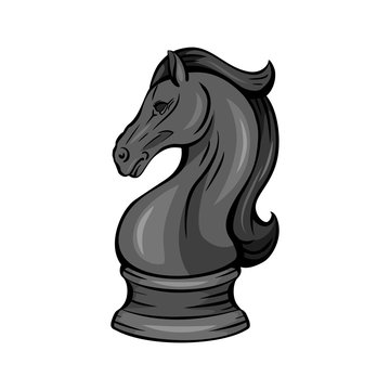 Contour cartoon knight chess horse isolated on white background. Proud mustang mascot. Symbol of smart play. Outline colorful object for logos, icons, print, sticker and your design.