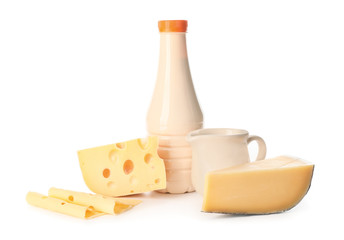Different dairy products without lactose on white background