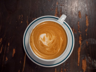 Close up image of coffee cafe latte at the cafe from the top