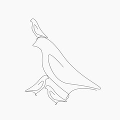 Birds mom and babies on white background, vector illustration