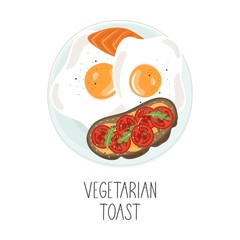 Vegetarian toast. Fresh bread. Healthy and healthy food. vegan products. Hand-drawn vector illustration.