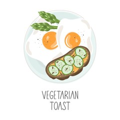 Vegetarian toast. Fresh bread. Healthy and healthy food. vegan products. Hand-drawn vector illustration.
