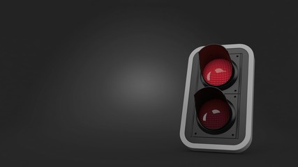 Red traffic light on gray background