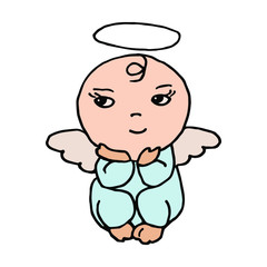 Isolated on white background child's drawing hand-drawing of an angel, vector