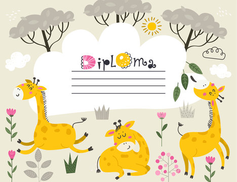 Diploma template with Giraffes
