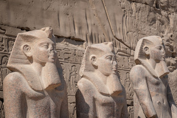 Three pharaoh sculptures in Karnak Temple, Egypt
