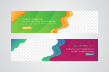 Set of Vector abstract design banner web template. the one is combination orange and green colors background. and others combination red and blue gradient. there are place for photo. Wavy style. 