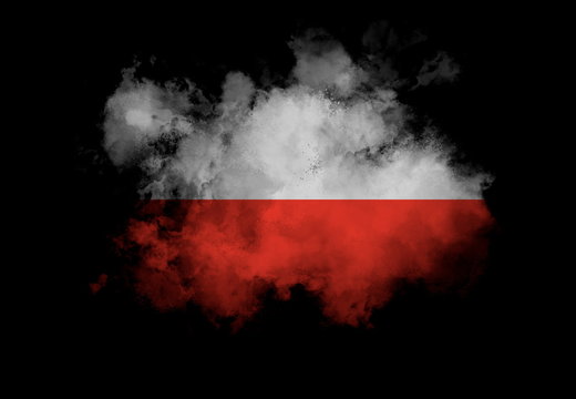 Poland Flag Performed From Color Smoke On The Black Background. Abstract Symbol.