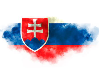 Slovakia flag performed from color smoke on the white background. Abstract symbol.