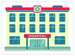 Vector flat illustration with a medical facility, hospital, ambulance. For your web, logo, app, UI. Isolated on white