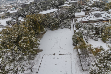 冬の福山城の天守から見た福山市の風景