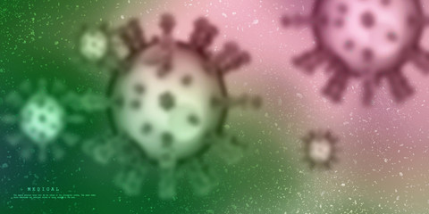 3d render Corona virus disease COVID-19. Microscopic view of a infectious virus