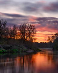 Epic sunrise over the river Gauja during late spring