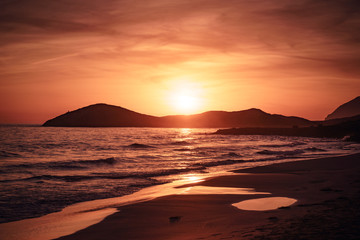 Sunset over sea, Calblanque beach, spain