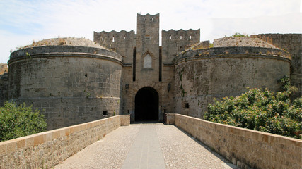 Fototapeta na wymiar Gate d'Amboise, fortifications of Rhodes, Rhodes Fortress, Old Town of Rhodes