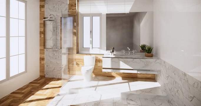 Zen design toilet tiles wall and floor - japanese style. 3D rendering