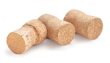 Wine cork isolated on white background macro. Cork stoppers in a row