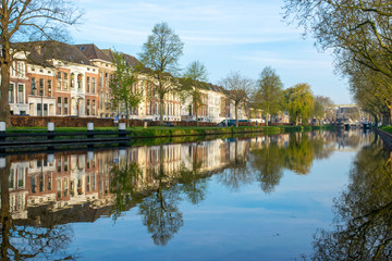 The beautiful city of Delft viewed from one of the many canals.