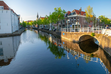 Dutch traditional canal houses in the city of Delft.