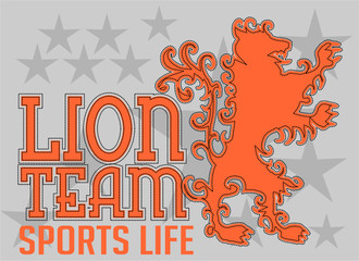 Heraldic lion Athletic sports print embroidery graphic design vector art