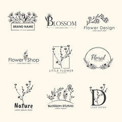 Floral elegant logos set.