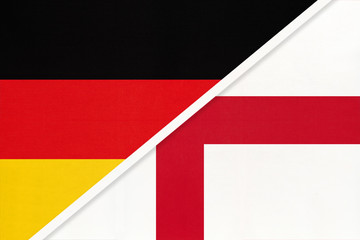 Federal Republic of Germany vs England, symbol of two national flags. Relationship between european countries.