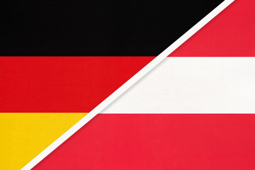 Federal Republic of Germany vs Austria, symbol of two national flags. Relationship between european countries.