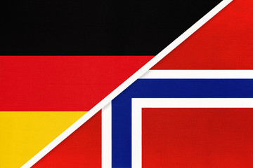 Federal Republic of Germany vs Norway, symbol of two national flags. Relationship between european countries.