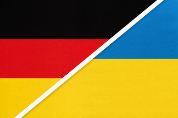 Federal Republic of Germany vs Ukraine, symbol of two national flags. Relationship between european countries.