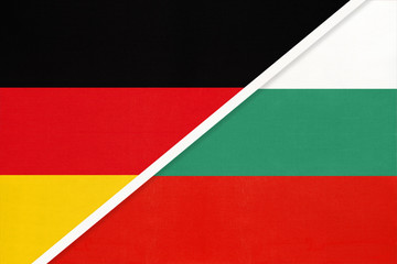 Federal Republic of Germany vs Bulgaria, symbol of two national flags. Relationship between european countries.