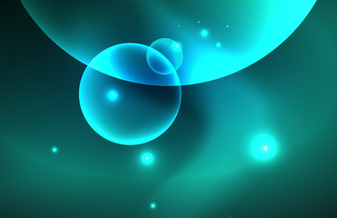 Neon shiny transparent glowing circles with light effects. Techno futuristic vector abstract background For Wallpaper, Banner, Background, Card, Book Illustration, landing page