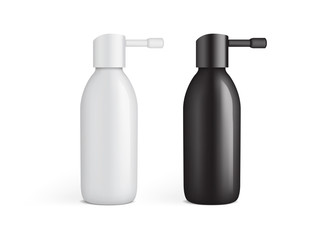 white and black plastic bottle for ear spray isolated on white background mock up template 