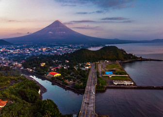 Mayon Volcano in Legazpi City Boulevard Bridge and Sleeping Lion