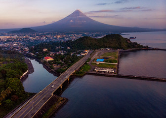 Mayon Volcano in Legazpi City Boulevard Bridge and Sleeping Lion