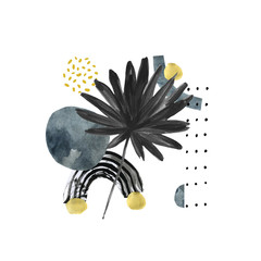 Illustration exotique moderne avec feuille de palmier tropical, textures grunge granuleuses, griffonnages, éléments minimaux