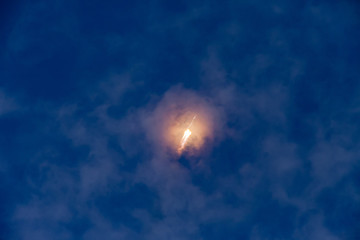 Baikonur, Russia - 10.23.12: Soyuz-TMA rocket behind the clouds