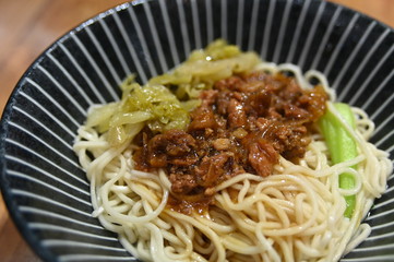 Close-Up Of Minced Pork Noodles, Taiwan Distinctive Food, Taiwanese Food.