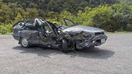 Car Crash on the Road into Milford Sound NZ