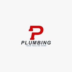 Obraz premium Plumbing repair logo design vector. Letter P monogram pipe illustration design. Industry vector icon.