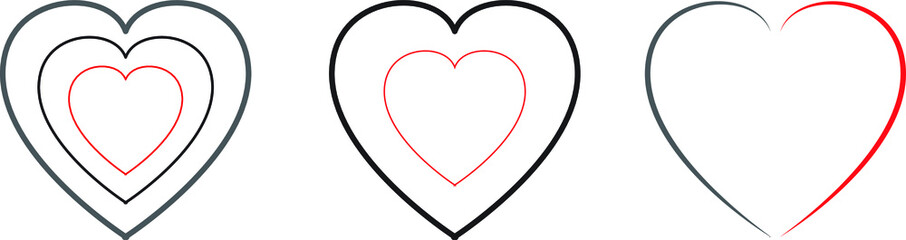 
Icons, three style heart line symbols on a white background