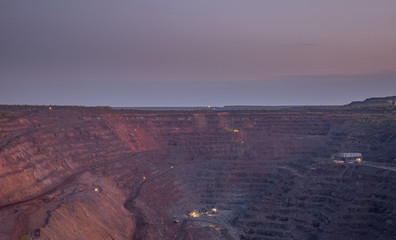 Iron ore quarry work in the evening or early morning
