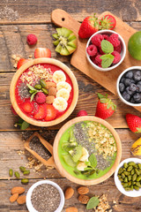 smoothie bowl with cereal, fruits, chia