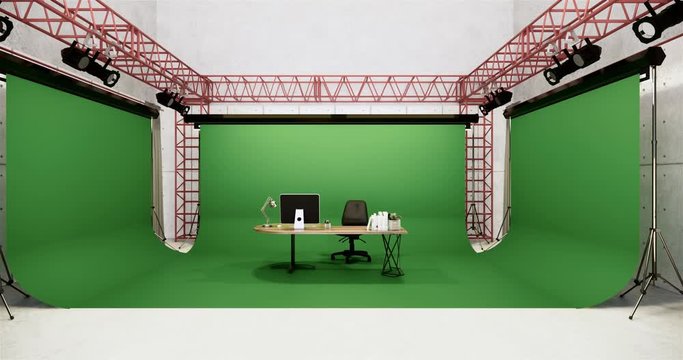 Studio - Modern Film Studio with white Screen. 3D rendering