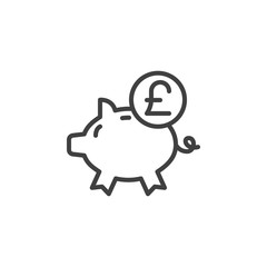 Fototapeta premium Piggy bank and Pound coin line icon. linear style sign for mobile concept and web design. Pound money savings outline vector icon. Symbol, logo illustration. Vector graphics