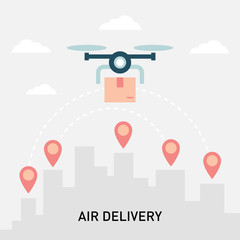 Fototapeta na wymiar Drone technology concept. Drone parcel delivery. Flying drone with parcel. Vector illustration in modern flat style.