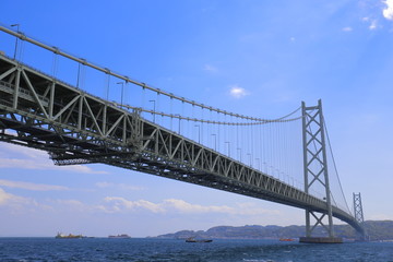 大きな吊り橋の下を行き交う船