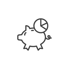 Piggy bank and pie chart line icon. linear style sign for mobile concept and web design. Savings financial diagram outline vector icon. Symbol, logo illustration. Vector graphics