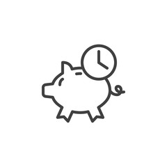 Piggy bank and clock line icon. linear style sign for mobile concept and web design. Time is money outline vector icon. Symbol, logo illustration. Vector graphics